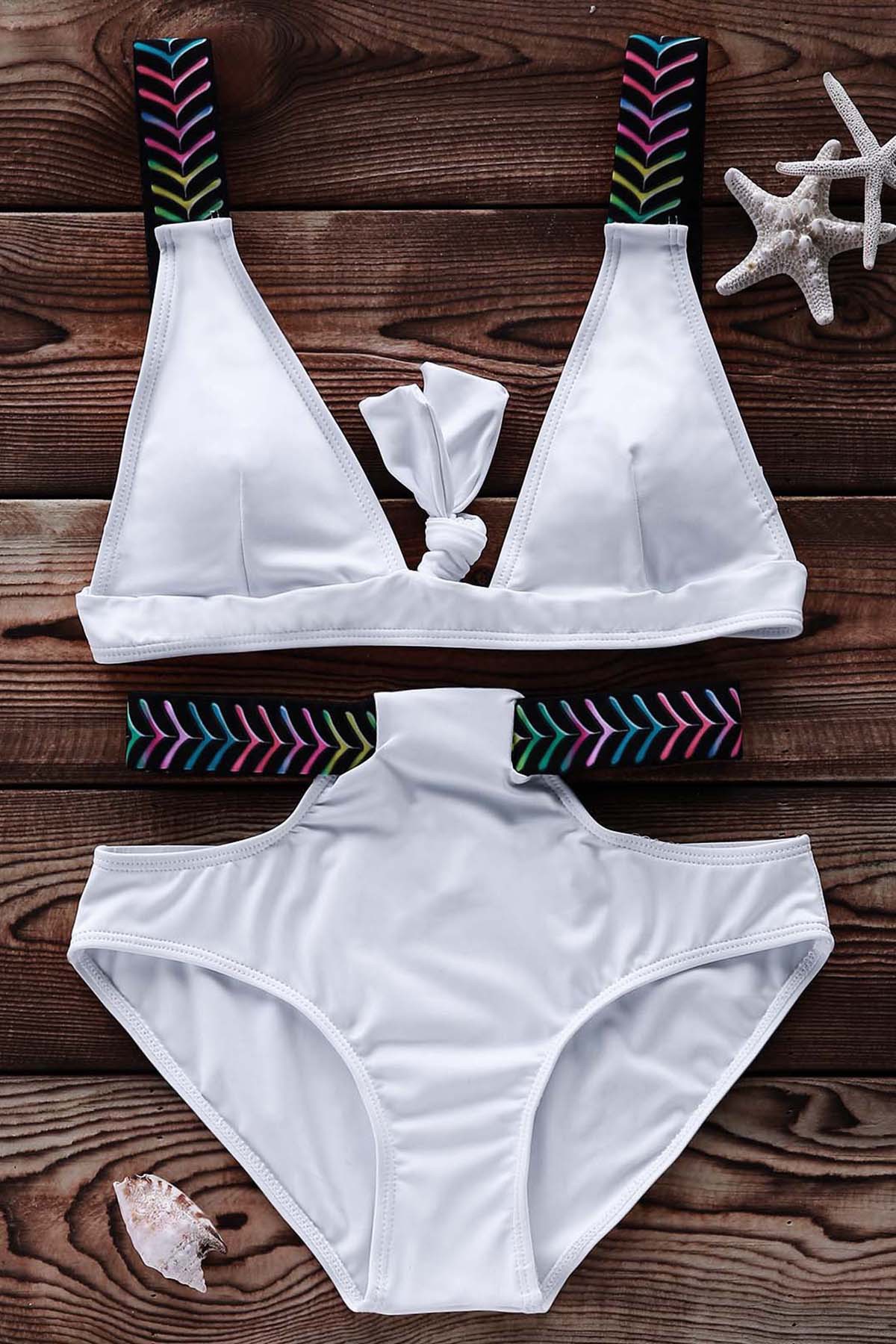 F4624 Cut Out High Waisted Bikini Set  White